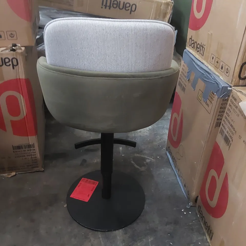 DANETTI WREN NATURAL FABRIC AND OLIVE GREEN VELVET GAS LIFT BAR STOOL