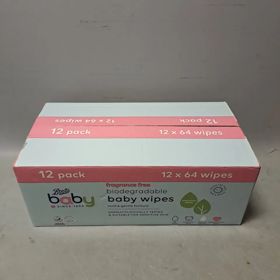 BOXED BOOTS BIODEGRADABLE BABY WIPES 12X64