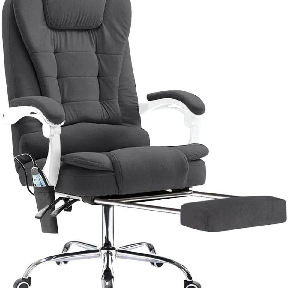 BOXED FABRIC MASSAGE CHAIR IN DARK GREY (UNTESTED) (1 BOX)