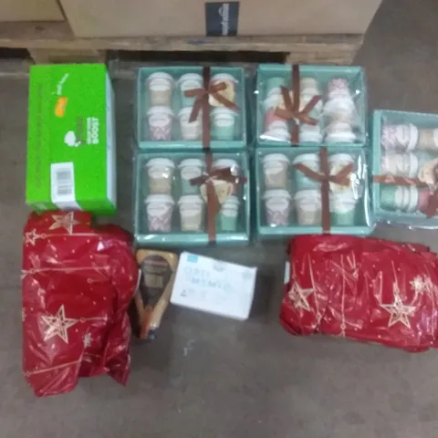 PALLET OF ASSORTED ITEMS INCLUDING FAWTEY CHOCOLATE LIQUOR COLLECTION, 6 HOT CHOCOLATE MIXES, CANDY KITTENS GOURMIES, VITAMINS 5-HTP, PREMIUM OMEGA-3 BOOST, GRAZE BANANA OAT BOOST