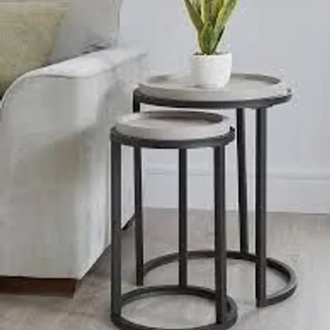VERY HOME HARLEM ROUND NEST OF 2 TABLES - GREY OAK 