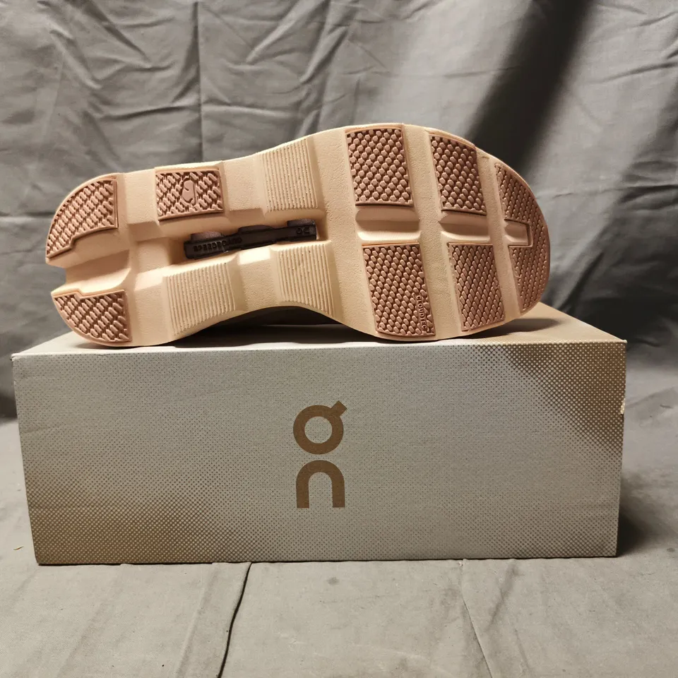 BOXED PAIR OF ON CLOUDMONSTER SHOES IN MOON/FAWN SIZE UK 6