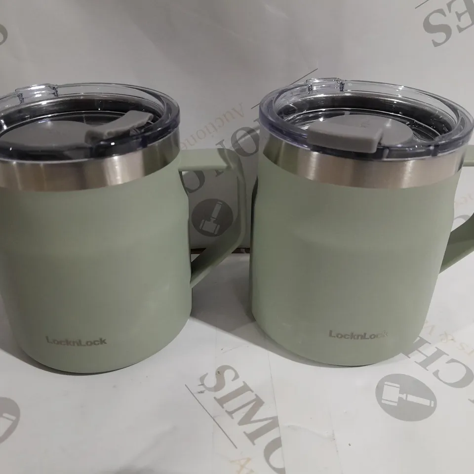 LOCK & LOCK SET OF INSULATED STAINLESS STEEL MUGS, SAGE