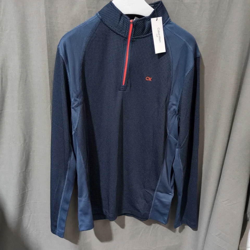 CALVIN KLEIN NAVY KNIT QUARTER-ZIP TOP – MEN'S SIZE L