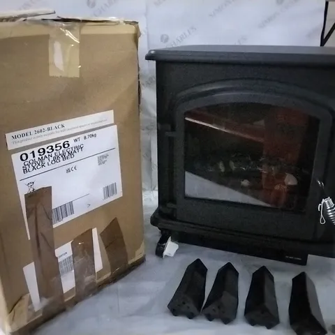 BOXED COLMAN ELECTRIC STOVE 1.8KW MATT BLACK LOG BED