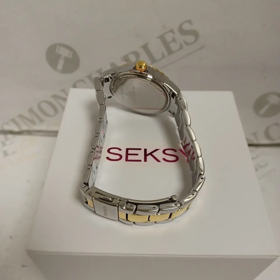 BOXED SEKSY BY SEKONDA LADIES STONE WATCH WITH TWO TONE STAINLESS STEEL BRACELET - JAPAN MOVEMENT - 3 ATM. 