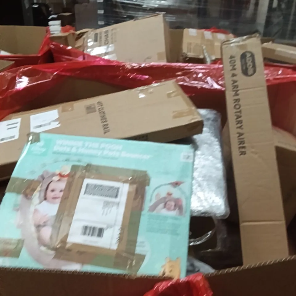PALLET OF ASSORTED ITEMS INCLUDING - 4 ARM ROTARY AIRER, 4FT CLOTHES RAIL, POTS BOUNCER