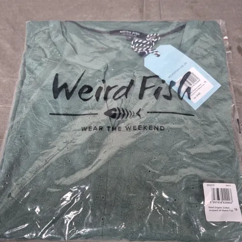 WEIRD FISH MABEL ORGANIC COTTON JACQUARD 3/4 SLEEVE TOP – NAVY – UK 16