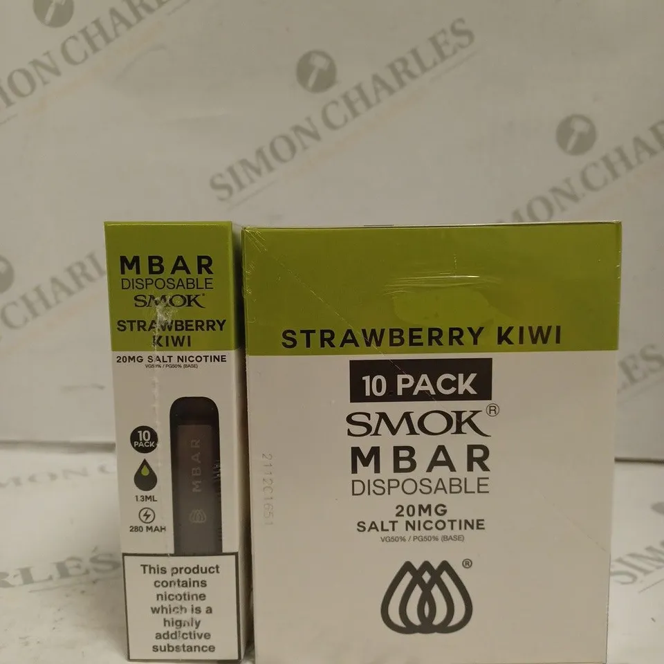 BOXED 1 PACK OF 10 SMOK M BAR DISPOSABLE VAPES - STRAWBERRY KIWI.
