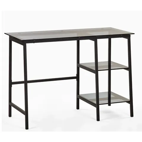 BOXED 104CM RECTANGULAR WRITING DESK (BLACK/SMOKED GLASS)