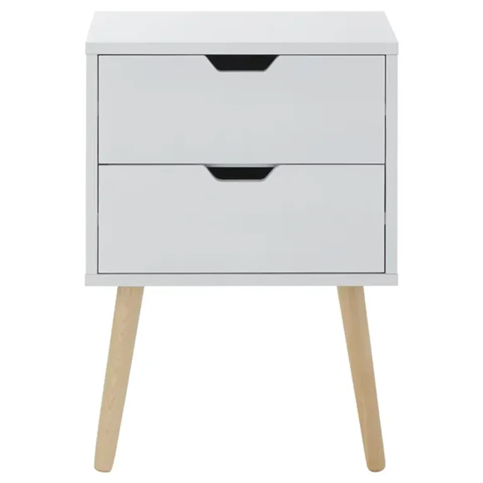 BOXED NYBORG SINGLE 2-DRAWER BEDSIDE TABLE - WHITE 