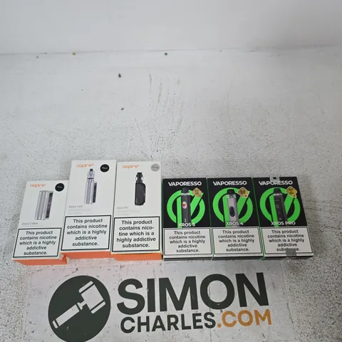 APPROXIMATELY 15 ASSORTED E-CIG PRODUCTS AND ACCESSORIES TO INCLUDE VAPORESSO, ASPIRE ETC