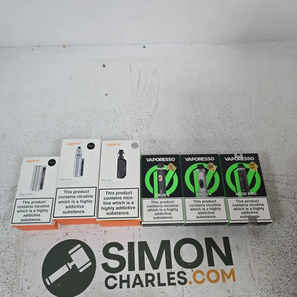 APPROXIMATELY 15 ASSORTED E-CIG PRODUCTS AND ACCESSORIES TO INCLUDE VAPORESSO, ASPIRE ETC
