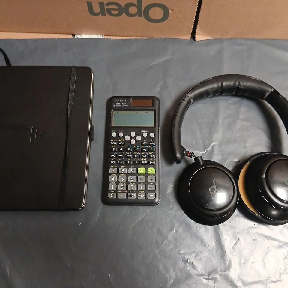 CASIO FX-991ES PLUS SCIENTIFIC CALCULATOR, BLACK OVER-EAR HEADPHONES & NOTEBOOK