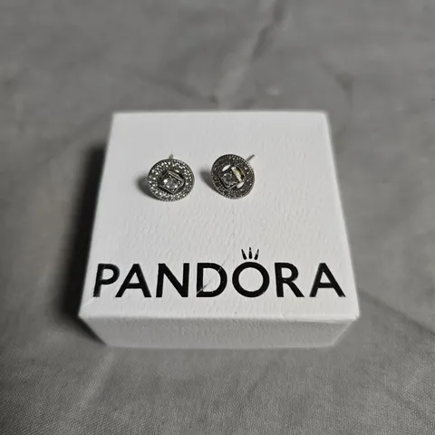 PANDORA SILVER-TONE STUD EARRINGS WITH CLEAR STONES