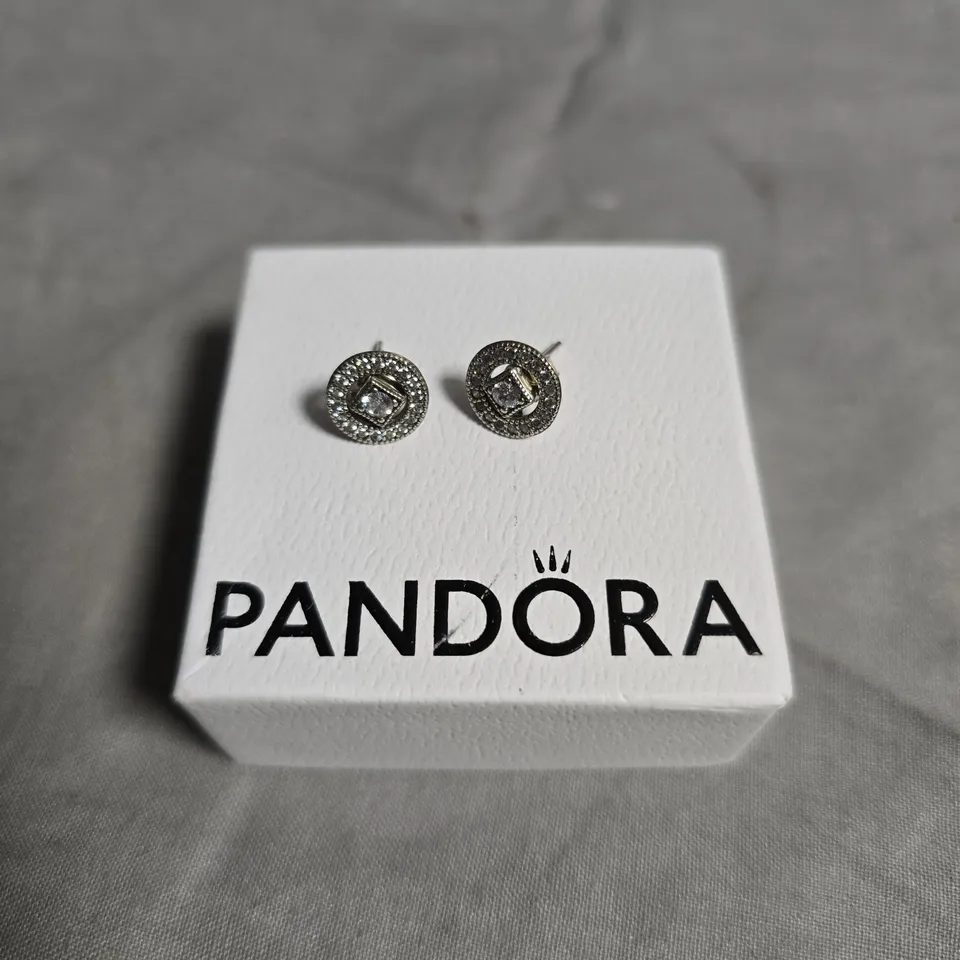 PANDORA SILVER-TONE STUD EARRINGS WITH CLEAR STONES