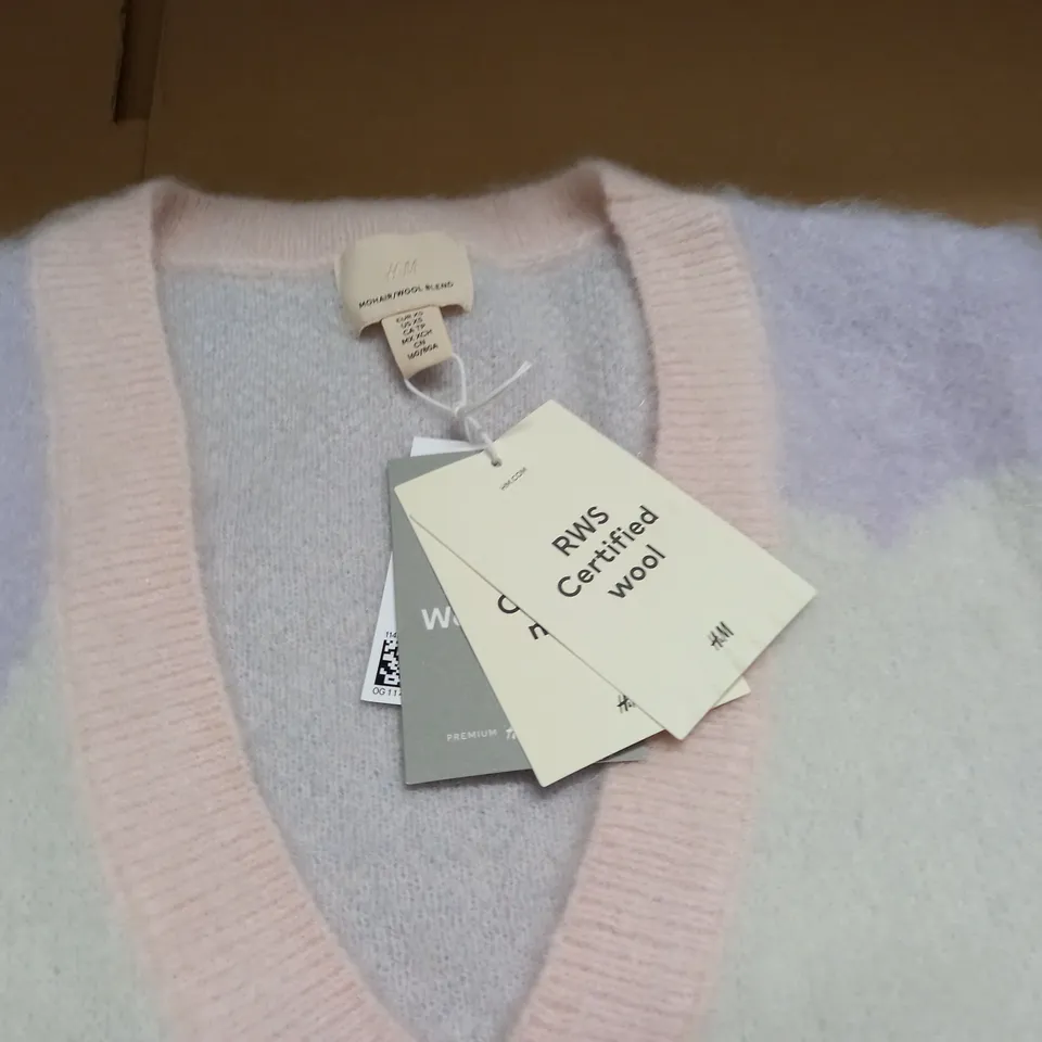 H&M MOHAIR/WOOL BLEND PASTEL MULTI CARDIGAN - XS