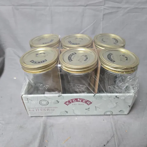KILNER WIDE MOUTH CANNING JARS, 6 X 17 US FL OZ, BOXED (6 JARS)