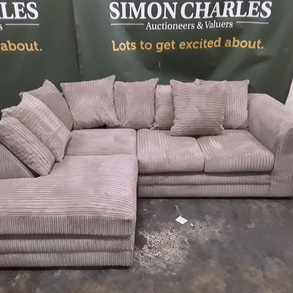 QUALITY DESIGNER L-SHAPED SOFA - LIGHT BROWN CORDUROY FABRIC