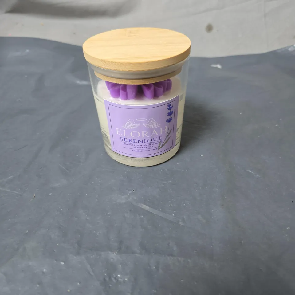 ELORAH SERENIQUE LAVENDER BERGAMOT ORANGE CANDLE – GLASS JAR WITH WOODEN LID
