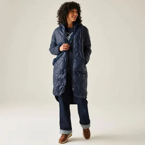 REGATTA WOMENS TRIEA QUILTED LONGLINE PADDED JACKET NAVY UK 20
