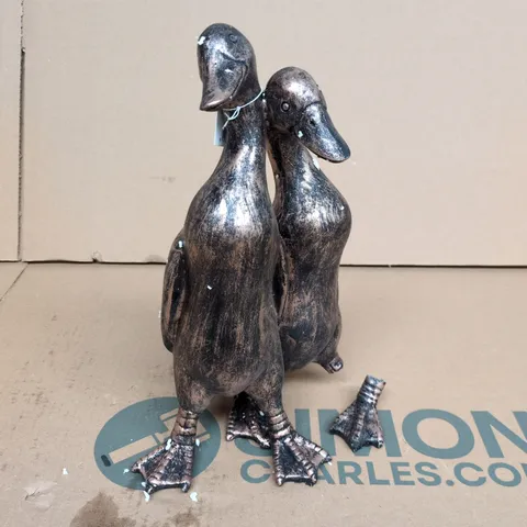 A BIT QUACKERS TWO DUCKS BRONZE FINISH SCULPTURE