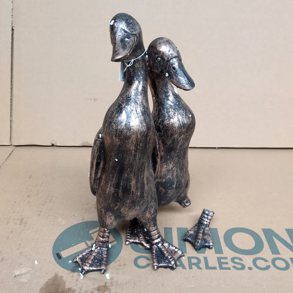 A BIT QUACKERS TWO DUCKS BRONZE FINISH SCULPTURE