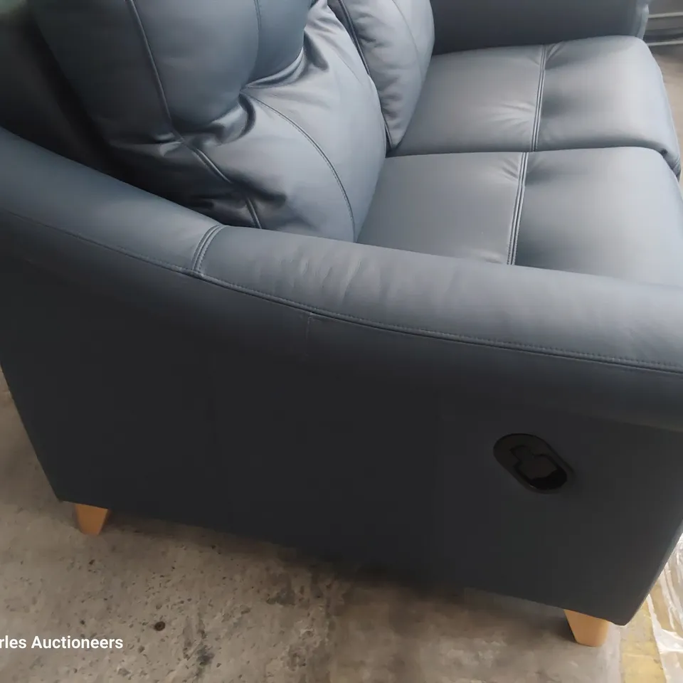 QUALITY BRITISH DESIGNER G PLAN RILEY MANUAL RECLINING TWO SEATER SOFA CAMBRIDGE NAVY LEATHER 