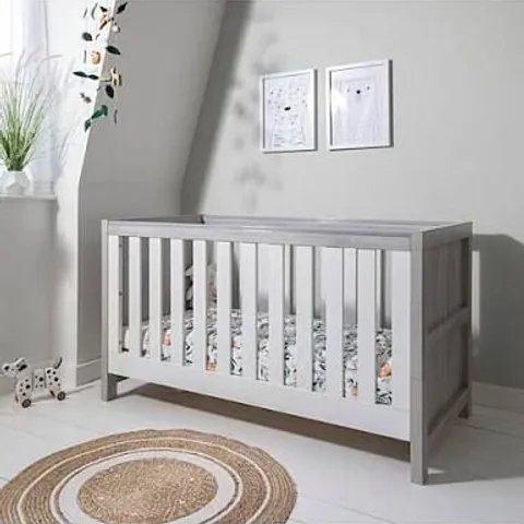 BOXED TUTTI BAMBINI MODENA COT BED - GREY ASH AND WHITE FINISH (2 BOXES)