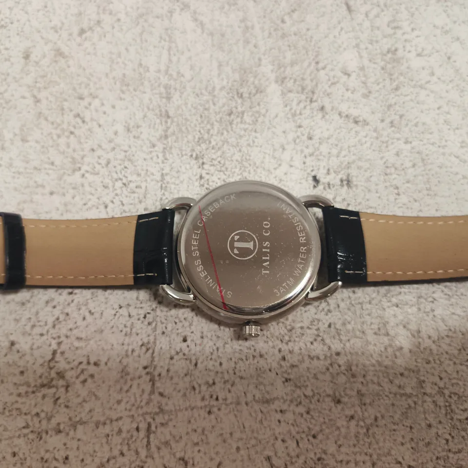 TALIS CO. ROUND WRISTWATCH WITH BLACK LEATHER STRAP