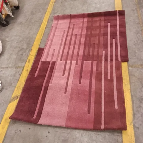 RECTANGULAR BURGUNDY RUG WITH PINK STRIPE PATTERN APPROXIMATELY 177 CM X 117 CM