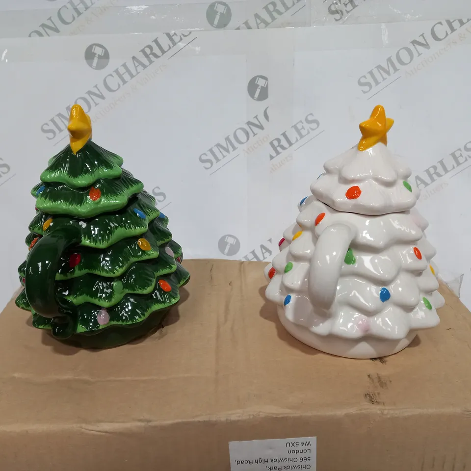 MR CHRISTMAS SET OF NOSTALGIC CERAMIC CHRISTMAS TREE MUGS IN GIFT BOXES (GREEN & WHITE)