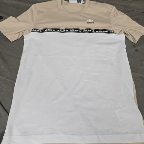 ADIDAS SPLIT LOGO T-SHIRT, BEIGE/WHITE - UK SIZE XS
