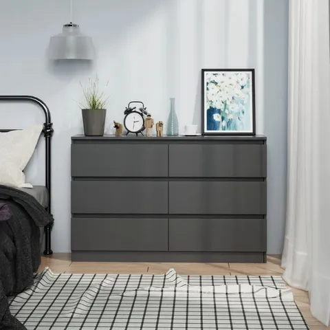 BOXED MERAREE 6-DRAWER CHEST OF DRAWERS - GREY (2 BOXES)
