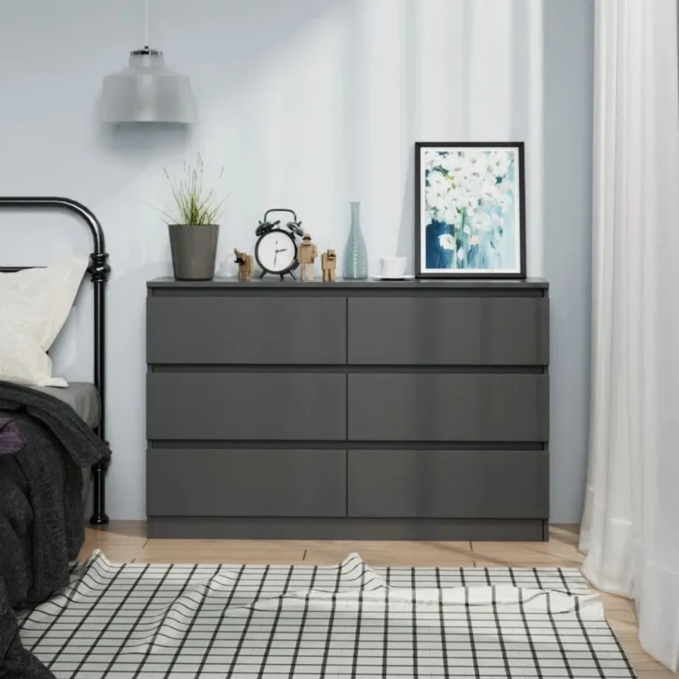 BOXED MERAREE 6-DRAWER CHEST OF DRAWERS - GREY (2 BOXES)