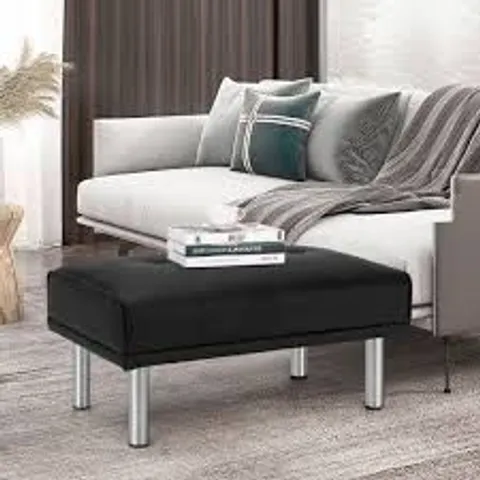 BOXED LEATHER TUFTED UPHOLSTERED OTTOMAN BENCH FOR LIVING ROOM ENTRYWAY - BLACK