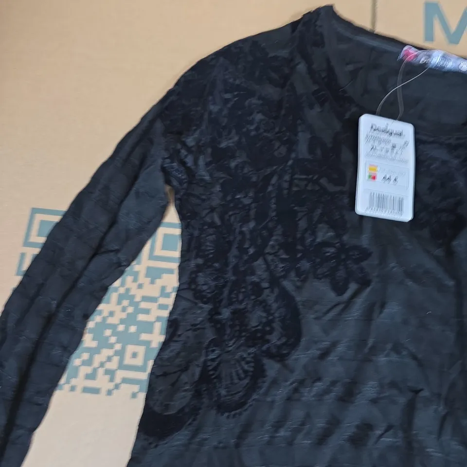 DESIGUAL WOMEN'S BLACK VELVET FLORAL PRINT LONG-SLEEVE TOP – XL