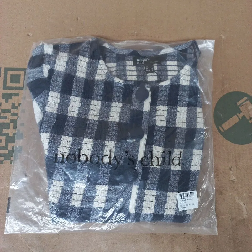 BAGGED NOBODY'S CHILD LANA TOP IN NAVY CHECK SIZE UK 12