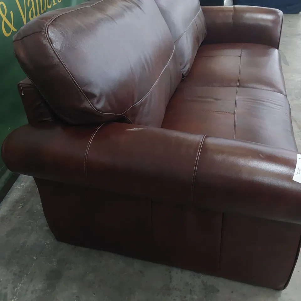 DESIGNER THREE SEATER SOFA CHESTNUT LEATHER 