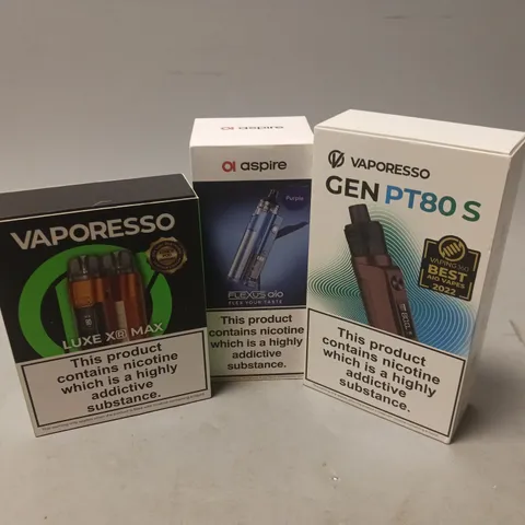 APPROXIMATELY 15 VAPES & E-CIGARETTES TO INCLUDE VAPORESSO LUXE XR MAX, ASPIRE FLEXUS, VAPORESSO GEN PT80 S, ETC