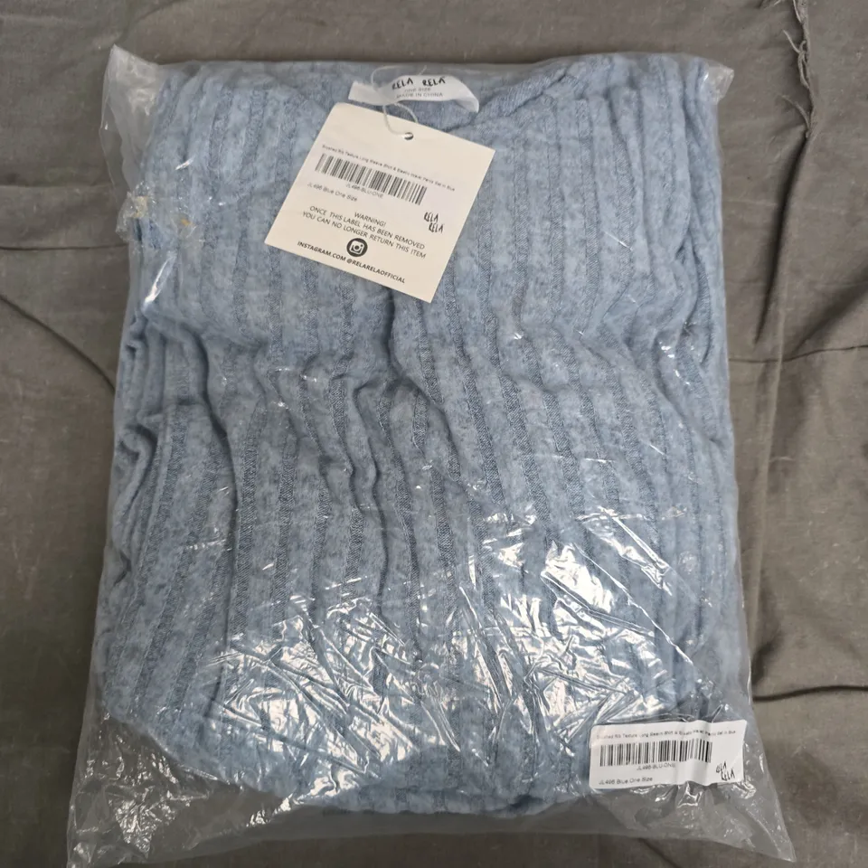 BAGGED RELARELA BLUE TEXTURED LONG-SLEEVE SHIRT & ELASTIC-WAIST PANTS SET – ONE SIZE