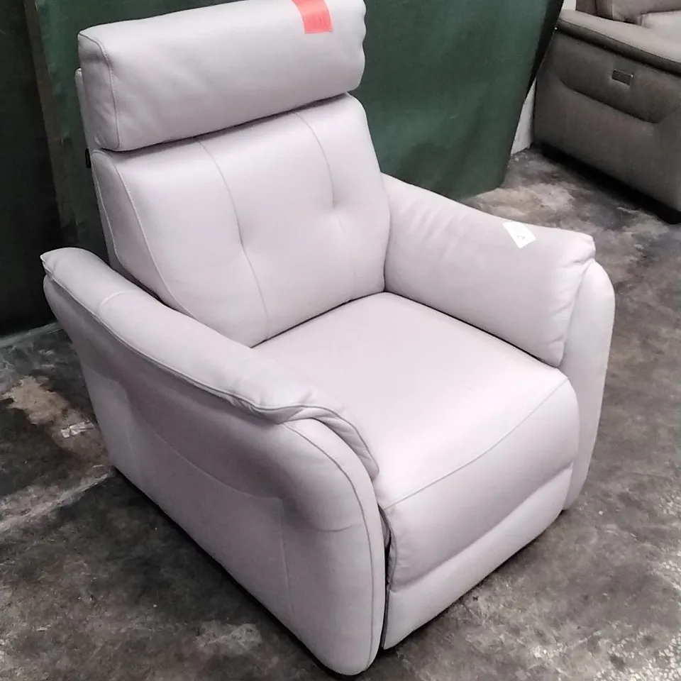 QUALITY ITALIAN DESIGNER PLUTONE POWER RECLINER ARMCHAIR IN WHITE GREY LEATHER