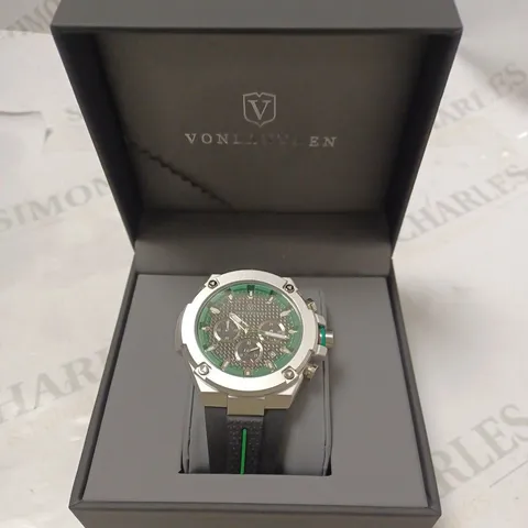 MENS VONLANTHEN CHRONOGRAPH WATCH – V200 – TEXTURED DIAL – 3ATM WATER RESISTANT – BLACK RUBBER STRAP