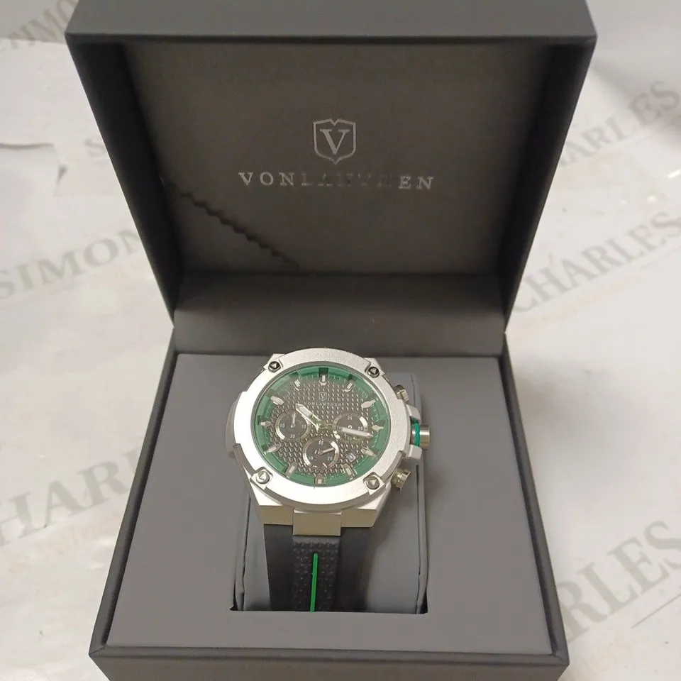 MENS VONLANTHEN CHRONOGRAPH WATCH – V200 – TEXTURED DIAL – 3ATM WATER RESISTANT – BLACK RUBBER STRAP