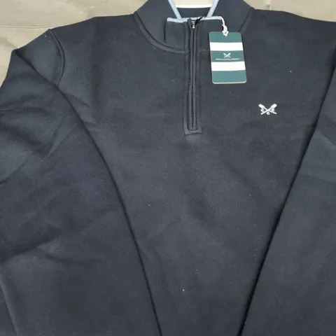 CREW CLOTHING COMPANY NAVY BLUE FLEECE PULLOVER WITH HALF-ZIP SIZE L