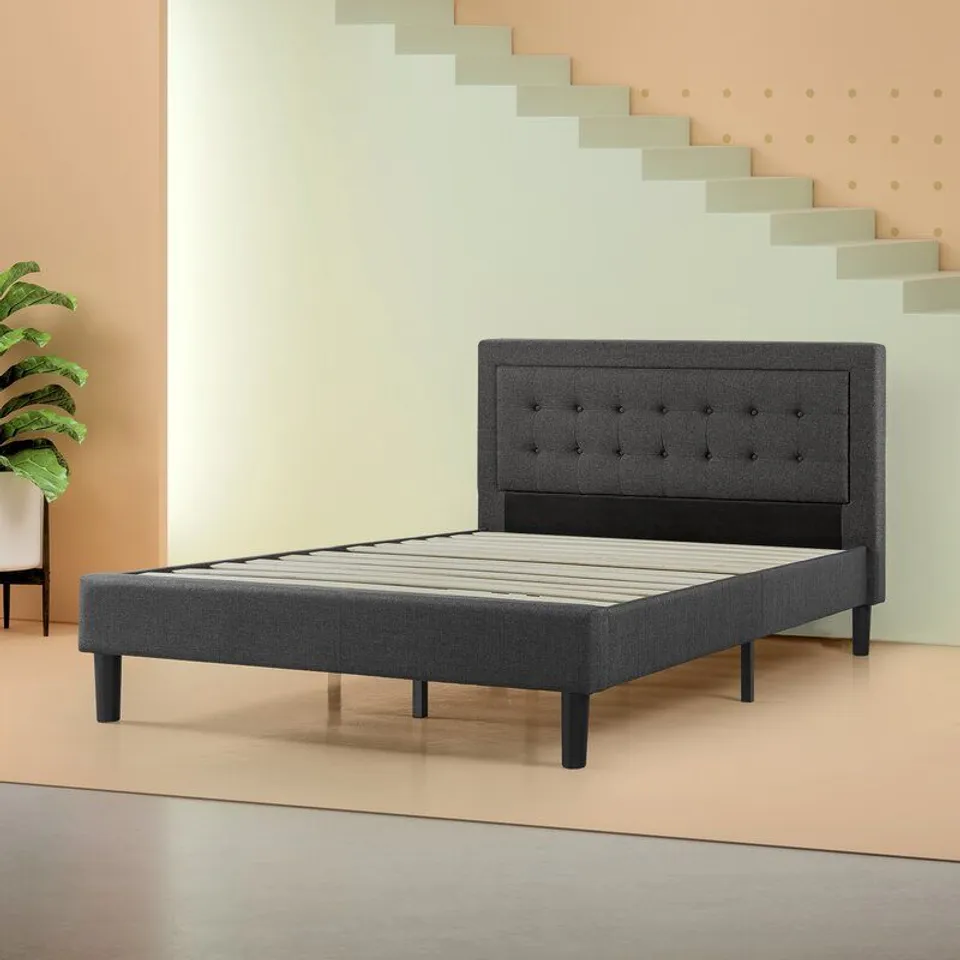BOXED ALLENWOOD UPHOLSTERED BED FRAME WITH BUTTON TUFTED HEADBOARD