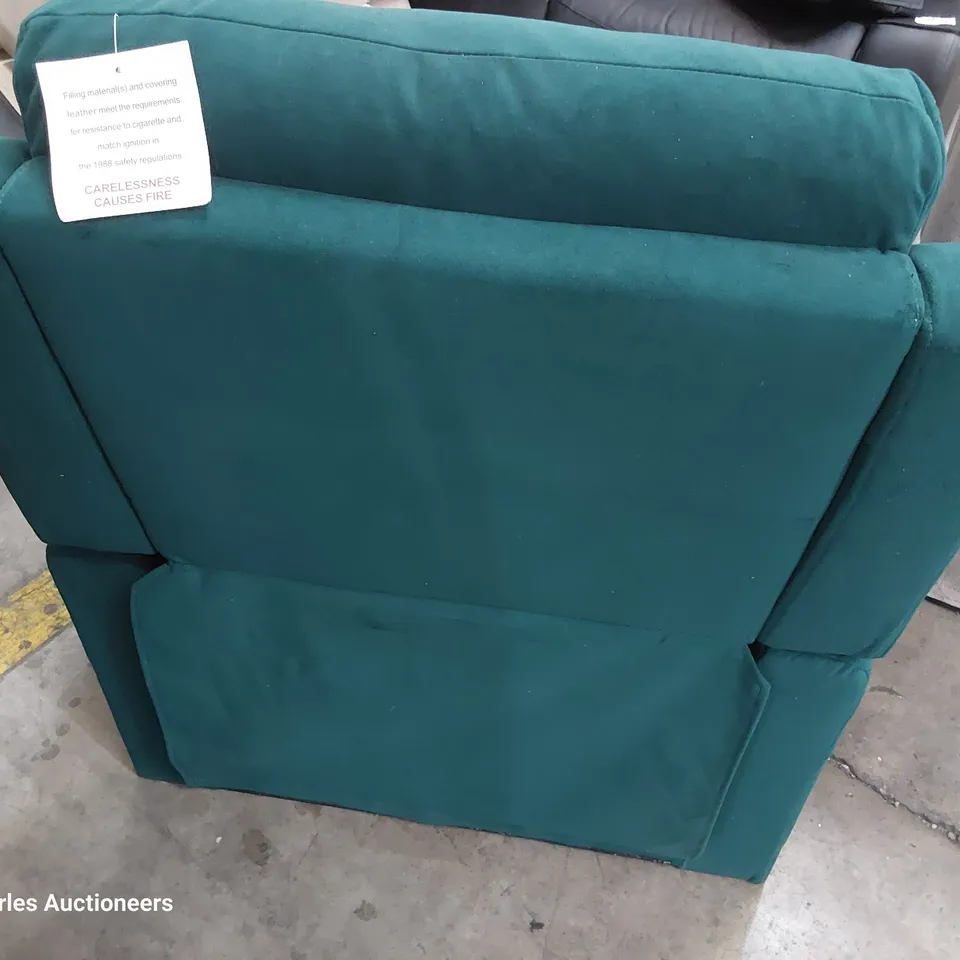 DESIGNER PUSH BACK RECLINING EASY CHAIR PLUSH GREEN FABRIC 