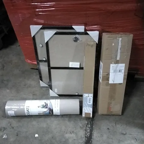 PALLET OF HOUSEHOLD ITEMS TO INCLUDE YOGA MAT,PICTURE FRAMES, CEILING LIGHT, LED BATTERY LIGHT AND OTHER ASSORTED ITEMS...