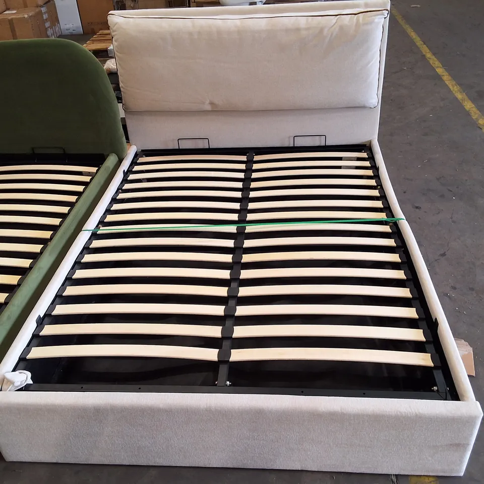 ROSEDALE UPHOLSTERED FABRIC OTTOMAN BED FRAME - PILLOW HEADBOARD DESIGN - KING
