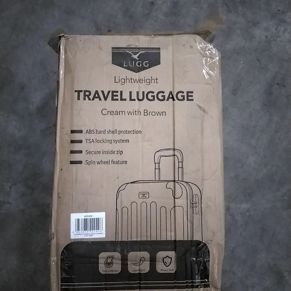 BOXED LUGG LIGHTWEIGHT TRAVEL LUGGAGE CASE - CREAM & BROWN 